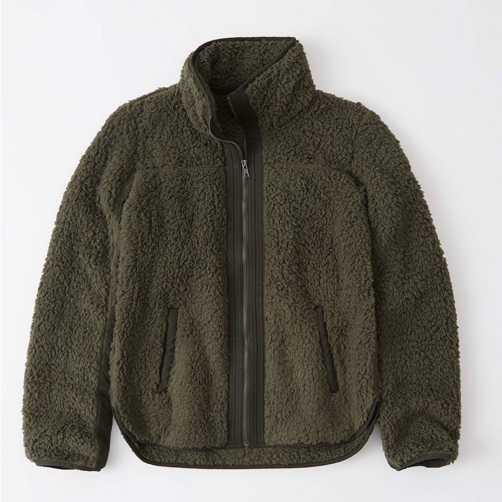 Abercrombie & Fitch Full Zip Sherpa Olive Teddy Jacket Sz M